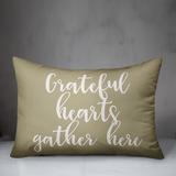 Latitude Run® Kyire Grateful Hearts Gather Here Lumbar Pillow Polyester/Polyfill blend in White/Brown | 14 H x 20 W x 1.5 D in | Wayfair