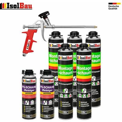 Isolbau - Bauschaum Set 5 x 750ml Pistolenschaum + 2 Reiniger + Pistole pu Schaum Image