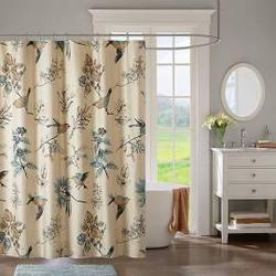 "Madison Park Quincy 72x72"" Printed Cotton Shower Curtain in Khaki - Olliix MP70-4246"