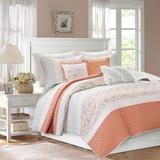 Madison Park Dawn Full/Queen 6 Piece Cotton Percale Quilted Coverlet Set in Coral - Olliix MP13-2799