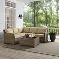 Bradenton 4Pc Outdoor Wicker Sectional Set Sand/Weathered Brown - Right Corner Loveseat, Left Corner Loveseat, Corner Chair, & Sectional Glass Top Coffee Table - Crosley KO70019WB-SA