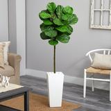 Ivy Bronx 46" Artificial Fiddle Leaf Fig Tree in Planter Earthenware/Silk/Plastic in White | 66 H x 23 W x 23 D in | Wayfair