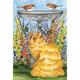 Toland Home Garden Kitty At The Birdbath 28 x 40 inch House Flag, Polyester in Blue/Green/Yellow | 40 H x 28 W in | Wayfair 109846