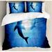 East Urban Home Shark Underwater World w/ Fish Silhouettes Circling in the Sea Surreal Ocean Life Print Duvet Cover Set Microfiber in Blue | Wayfair