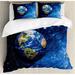 East Urban Home Space Outer View of Planet Earth in Solar System w/ Stars Life on Globe Themed Image Duvet Cover Set Microfiber in Blue | Wayfair