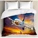 East Urban Home Travel Aerial View of Airport w/ Plane on Air Night Scene Over City Sunset Image Duvet Cover Set Microfiber | Queen | Wayfair