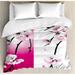 East Urban Home Apricot Flowers Branches on Different Backgrounds Blossoms Nature Garden Art Duvet Cover Set Microfiber in Pink/Yellow, Size King