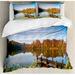 East Urban Home Scenery Lake View Fishing Countryside Themed w/ Trees & Long Reeds Art Photo Duvet Cover Set Microfiber in Blue/Brown | King | Wayfair