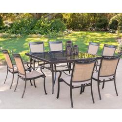 Fleur De Lis Living Bucher 9 Piece Outdoor Dining Set Glass/Metal | 29.05 H x 59.72 W x 59.72 D in | Wayfair 6C108B2CF1D64220BC7EE168192E1987