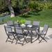 Latitude Run® Aloysius 7 Piece Patio Dining Set Metal in Gray | 29.9 H x 40 W x 94.4 D in | Wayfair 23D39A4BD9FA4BD081D61207FC13D134