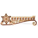 The Holiday Aisle® 24K Gold & Crystals Long Hand Painted Embellished w/ a Star of David Design Menorah Pewter in Gray/Yellow | Wayfair