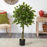 Red Barrel Studio® 4ft. Ficus Artificial Topiary Tree, UV Resistant (Indoor/Outdoor) Silk/Ceramic/Plastic in Black | 48 H x 30 W x 30 D in | Wayfair