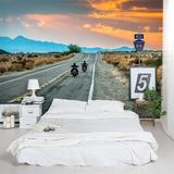 Wallums Wall Decor Motorcyles on Route 66 8' x 144" 3 Piece Wall Mural Fabric in Brown/Green/White | 144 W in | Wayfair 154788629-144x96