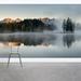 Wallums Wall Decor Sunrise Fog Lake 8' x 144" 3 Piece Wall Mural Set Fabric in Gray | 144 W in | Wayfair 545877503-144x96