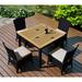 Beachcrest Home™ Laramie 5 Piece Teak Outdoor Dining Set w/ Sunbrella Cushions Wood/Teak in Brown/White | 39.25 W x 39.25 D in | Wayfair