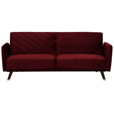 Sofa Dunkelrot Samtstoff 3-Sitzer Schlaffunktion Retro Modern Wohnzimmer