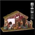 Fééric Lights And Christmas - Crèche de Noël lumineuse en Bois 5 led et 11 Santons en Porcelaine