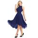 Freebily Women's Halter High-Low Chiffon Short Bridesmaid Dress Sleeveless Cocktail Evening Party Dress Navy Blue 16