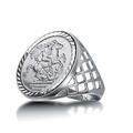 Jewelco London Sterling Silver St George Dragon Slayer Basket Half-Sovereign-Size Ring (not a sovereign coin)