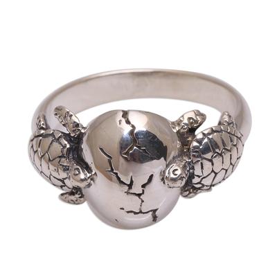 Turtle Romance,'Sea Turtle Sterling Silver Cocktail Ring from Bali'