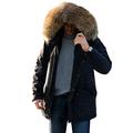 Aox Mens Casual Faux Fur Hood Warm Thicken Lined Winter Coat Plus Size Lightweight Outdoor Jacket Par (M, Black 2062)