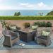 Bayou Breeze Kiser 5 Piece Sofa Seating Group w/ Cushions Wood in Gray/Blue | Outdoor Furniture | Wayfair 4D5545CDA5444862AF352C6B1116314F