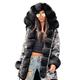 Aox Women Winter Faux Fur Hood Warm Thicken Coat Lady Casual Plus Size Parka Jacket Outdoor Overcoat (16-18, Black 7007)