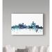 Wrought Studio™ 'Detroit Michigan Teal Skyline' Graphic Art Print on Wrapped Canvas in Blue | 16 H x 24 W x 2 D in | Wayfair