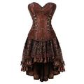Grebrafan Steampunk Corsets Leather Steel Boned Bustier with Fluffy Pleated Layered Tutu Skirt (UK(12-14) XL, Brown)