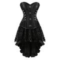 Grebrafan Steampunk Corsets Leather Steel Boned Bustier with Fluffy Pleated Layered Tutu Skirt (UK(12-14) XL, Black)