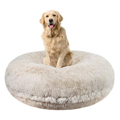 Bessie and Barnie Signature Luxury Extra Plush Faux Fur Bagel Dog Bed, 30" L X 30" W X 10" H, Blondie