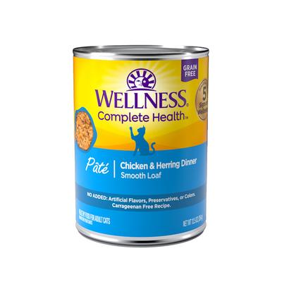 Wellness Complete Health Grain Free Chicken & Herring Dinner Pate Canned Wet Cat Food, 12.5 oz., Case of 12