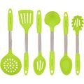 Culinary Couture Lime Green Cookware Set - Stainless Steel & Silicone Heat Resistant Kitchen Tools - Ladle, Spatula, Mixing & Slotted Spoon, Pasta Fork Server, Drainer - Bonus Ebook!