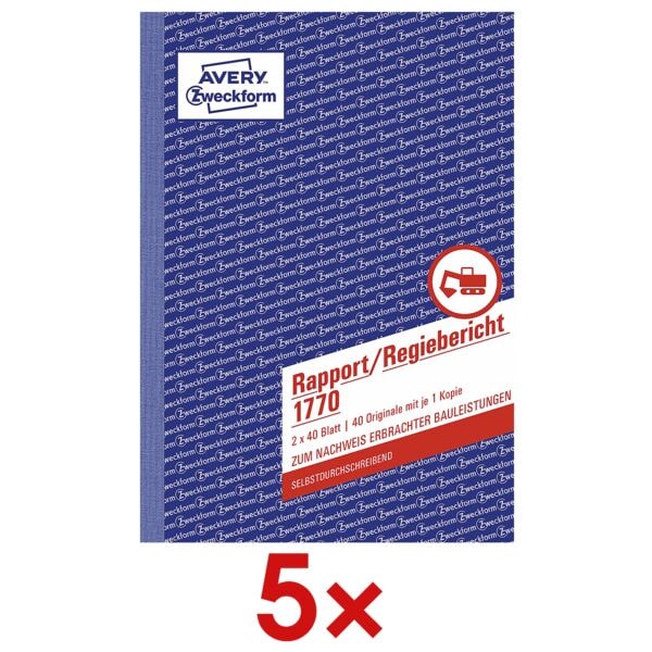 Avery Zweckform AKTION: 5x Formularbuch »Rapport/Regiebericht 1770« gelb, 14.8x21 cm Image