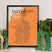 Wrought Studio™ 'Salt Lake City Map' Graphic Art Print Poster in Orange Paper in White | 36 H x 24 W x 0.05 D in | Wayfair