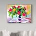 Winston Porter 'Flowers Colors' Oil Painting Print on Wrapped Canvas Metal in Green/Indigo | 24 H x 32 W x 2 D in | Wayfair