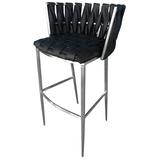 Orren Ellis Montalvo 35" Bar Stool Upholstered, Stainless Steel in Black | 45 H x 23 W x 23 D in | Wayfair C23C21A0B9FA43A79C1EA4A038634ED6