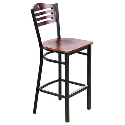 Lancaster Table & Seating 30" x 30" Reversible Cherry / Black Bar Height Dining Set with Mahogany Chair and Wood Seat