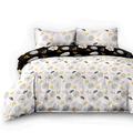 AmeliaHome Snuggy Collection 06525 3-Piece Flannelette Bed Linen 160 x 200 cm with 2 Pillowcases 70 x 80 cm 100% Cotton Floral Pattern Duvet Cover Zip Floral Rain White Black Yellow