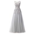 FYMNSI Women Wedding Bridesmaid Dress Lace Floral Applique Mesh Tulle Tutu Floor Length Sleeveless A-line Long Maxi Gown for Evening Cocktail Pageant Homecoming Ball Prom Formal Occasion Grey 20