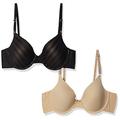 Maidenform Women's One Fab Fit Demi T-Shirt Bra 2-Pack, Body Beige/Black, 34B (Pack of 2)