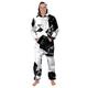 Leezeshaw Unisex Black and White Geometric Printed Long Sleeve Hooded Onesie Jumpsuit All in One Piece Pyjamas Nightwear Costumes