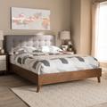 Baxton Studio Alinia Mid-century Retro Modern Grey Fabric Upholstered Walnut Wood King Size Platform Bed - BBT6729-Grey-King