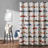 Race Cars Shower Curtain Blue/Orange 72X72 - Lush Décor 16T003145