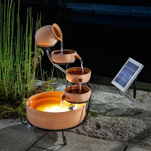 Solar Kaskadenbrunnen mit Akku + led Solarbrunnen Gartenbrunnen Esotec 101304