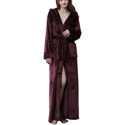 DSNOW Unisex 100% Luxury Cotton Super Soft Velour Towelling Bath Robe Dressing Gowns Bathrobe Terry Towel Housecoat Nightwear Lounge Wears With Pockets, Wine Red, XL