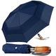 Lejorain 54inch Large Umbrella Auto Open Close with Folding Golf Size and 210T Dupont Teflon Coated Vented Windproof Double Canopy for Men Women (navy blue, 54)