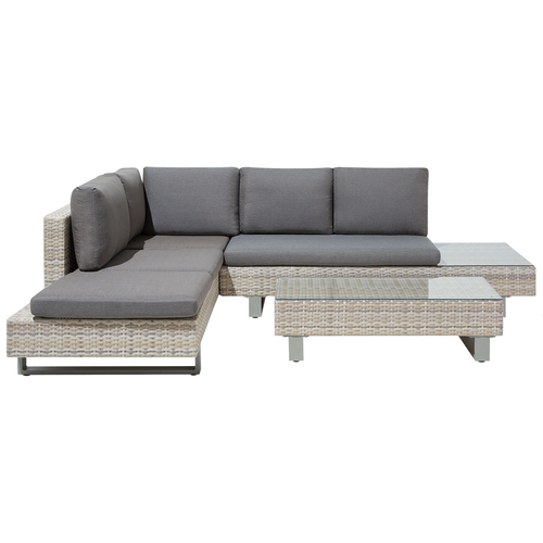 Gartenmöbel Set Grau und Beige Rattan Aluminium Textil inkl. Kissen 5-Sitzer mit verstellbarer Rückenlehne Terrasse Outdoor Modern