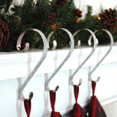 Christmas Glitter Stocking Scrolls, Set Of Four - Silver - Grandin Road