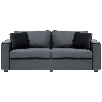Sofa Grau Samtstoff 3-Sitzer mit Holzbeinen 2 Kissen Armlehnen Freistehend Modern Industriell Wohnzimmer Ausstattung Möb
